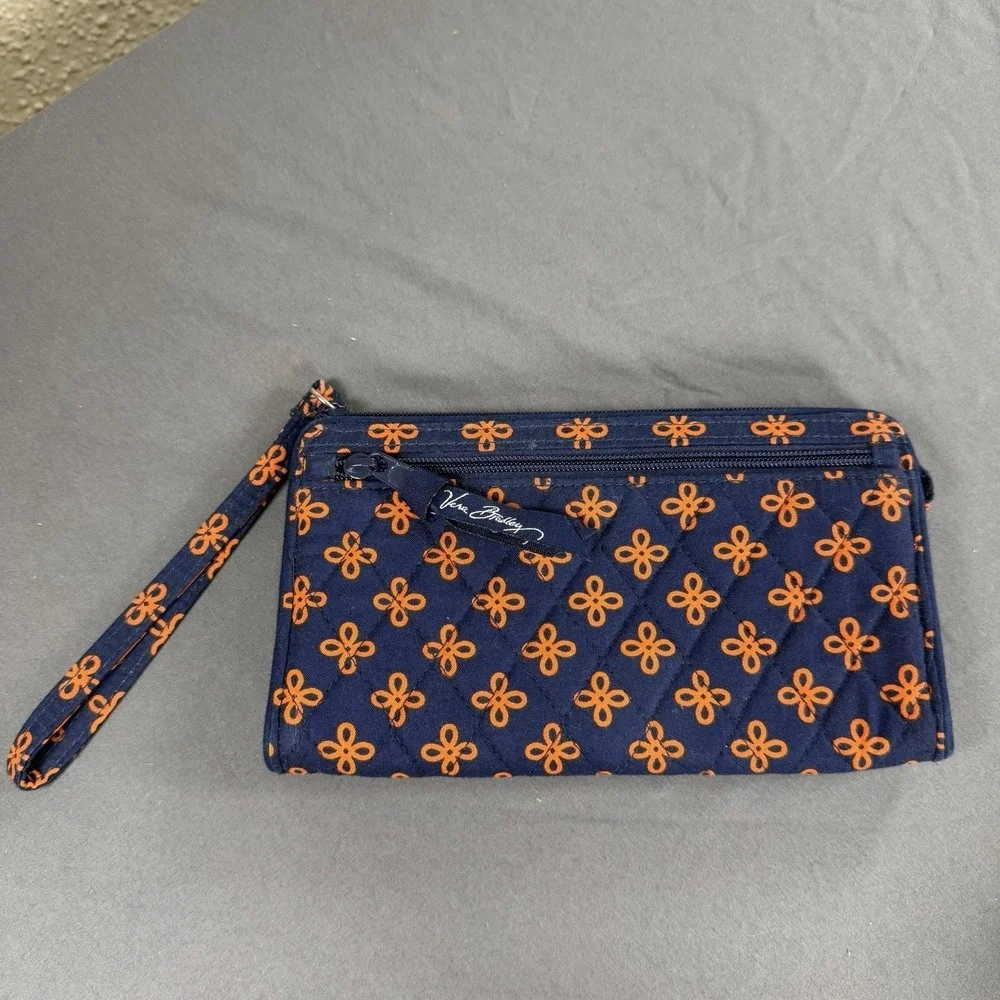 Vera Bradley Front Zip Wristlet Clutch Handbag Orange Blue Mini Concerto‎ EUC